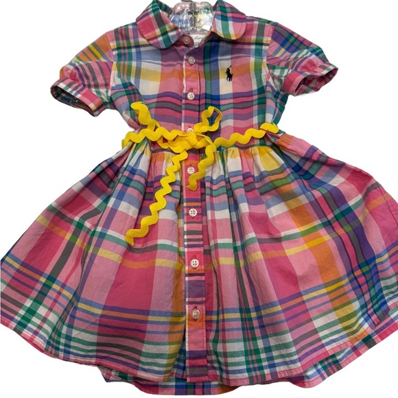 Ralph Lauren Baby Girls Madras Pink Green Plaid Shirt Dress Sz 12 Months - Picture 1 of 10